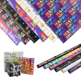 volumoon Wrapping Paper Sheets, 6 x Birthday Wrapping Paper, Gift Wrapping Paper Rolls, Premium Recyclable Gift Wrap 70cm x 50cm, 6 Different Birthday Print Design, for Wedding Party Girls Boys