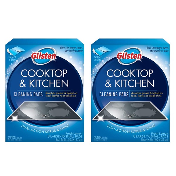 Glisten GC0608T Cooktop & Kitchen Cleaning, 8 Large/16 Small Pads Per Box, 2 Pack