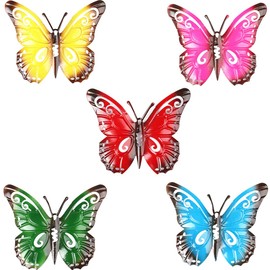 PHCOZY 5 Pcs Outdoor Large Metal Butterfly Garden Decorations Outdoor Wall Art Metal Butterfly for Outdoor Fences Shed Walls 27 x 22 cm