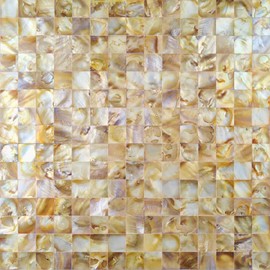 BKshells Peel and Stick Backsplash Shell Tiles Mother of Pearl Tile Shell Mosaic Tiles for Self-Adhesive Kitchen Backsplashes, Bathroom Walls,Home Decor (1PCS, ‌Gold)