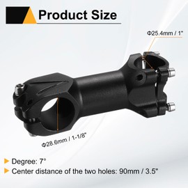 sourcing map 25.4mm Bike Stem 7 Degree 90mm Aluminum Alloy Bicycle Handlebar Stem with Hex Wrench for Mountain Road Bike BMX MTB Cycling, Black