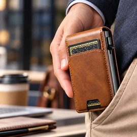 PU Leather Card Holder Wallet for Men – Automatic Pop-Up Card Ejection with Flip Cover for Everyday Carry and Easy Card Access