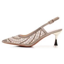 VenusCelia Women's Charming Lady Slingback Pump Shoe (10 M US,Gold Studded)