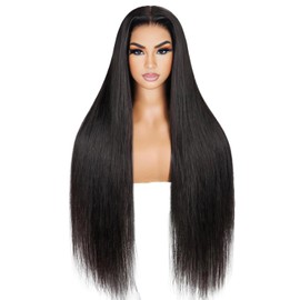 Wear and Go glueless wigs human hair pre plucked pre cut 7x5 Hd Lace Front Straight Wigs 220% Density No Glue Hd Lace Front Closure Ready to Wear Wigs Human Hair Natural Black 28Inch For Women