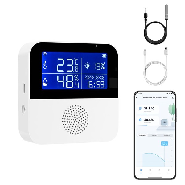 Chatthen Digital Thermometer, Wifi Thermometer Humidity Monitor with Smart App and Data Recording, Room Accessories for Home, Baby Rooms, Greenhouse