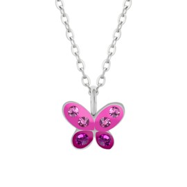 LOVE YOUR CITY Children's Jewellery Necklace with Butterfly Pendant with Small Stones Animal Jewellery Gifts for Girls Children 925 Sterling Silver Adjustable 42 to 45 cm, Sterling Silver