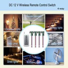 RPTCOTU 12V Remote Switch, 4 Way 1 Channel Wireless Switch, DC 5V/12V/24V/ 2A Miniature RF Switch, 164ft Long Range, Wireless Relay Switch Kit.for Lamps, LED Lights, Fans and Automotive (4 Way)
