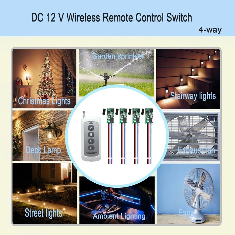 RPTCOTU 12V Remote Switch, 4 Way 1 Channel Wireless Switch,