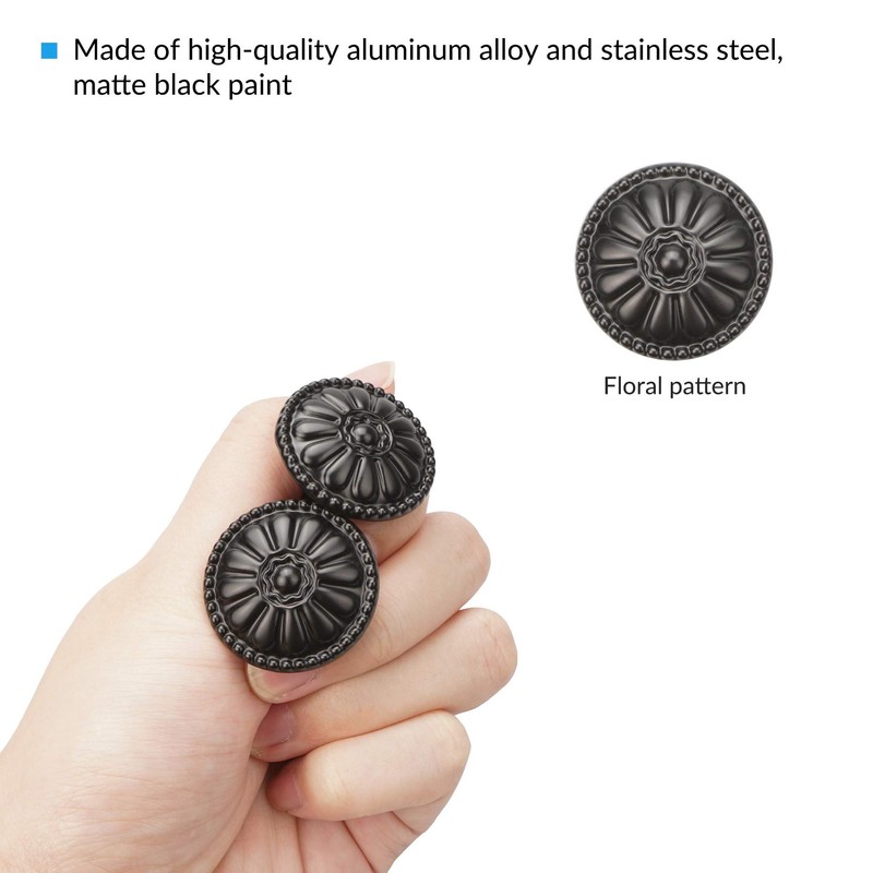 YEYIT 16Pcs Black Cabinet Door Handle, Round Drawer Knobs, Single