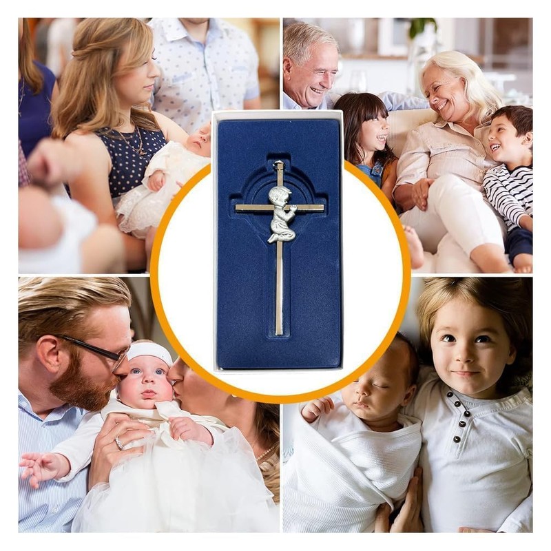 Silver Wall Cross Decor Baptism Gifts Praying,Great for Christening,First Holy