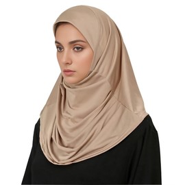 Hophor Modal Crinkle Hijab for Prayer Large Muslim Stretchy Turban Full Cover Shawl Cap Full Neck Coverage Hijab for Abaya(Khaki)