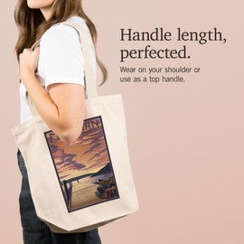Lantern Press Michigan, Dock Scene and Lake (100% Cotton Canvas Reusable Tote Bag)