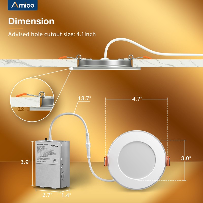 Amico 12 Pack 4 Inch 5CCT LED Recessed Ceiling Light