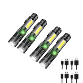 iToncs LED Rechargeable, Super Bright Magnetic Flashlight with COB Work Light, Waterproof, 4 Modes, Pocket Tactical Flashlights for Outdoor Camping Emergency 4 PCS