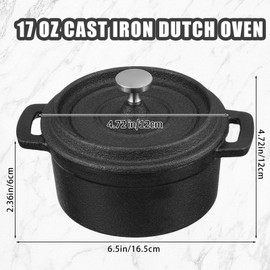 Suttmin 4 Pcs Mini Dutch Oven Small Round Iron Cocotte Black Dutch Oven Pot with Lid and Dual Handles Cast Iron Pot for Stovetop Use Marinate Cook Bake Refrigerate Garlic, Individual Servings(17 oz)