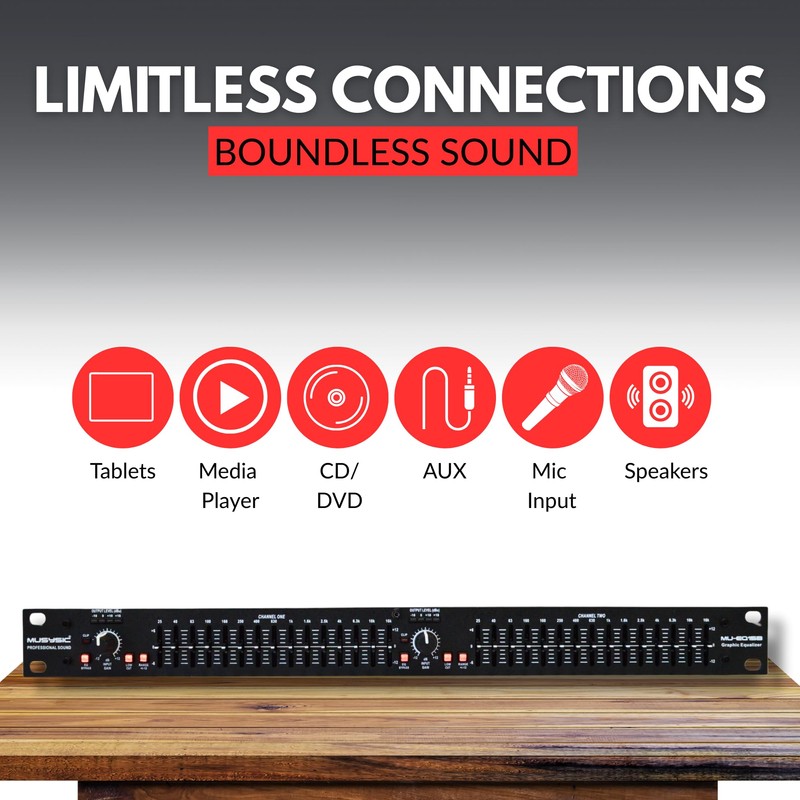 MUSYSIC 15-Band Stereo Graphic Equalizer Professional Dual – High-Fidelity Sound,
