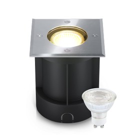 lambado® LED recessed floor spotlight for outdoor use, IP67, waterproof and drivable, including 5 W GU10 spotlight, neutral white, dimmable, floor spotlight, square made of stainless steel for patio