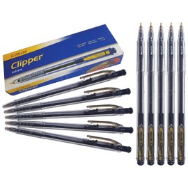 DOLLAR 10 x 0.8mm Clipper Ball Pen BLACK Retractable Soft Biro Ballpoint Pens