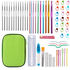 Crochet Hook Set, 60 Pcs Crochet Needles Set with Storage Case, Ergonomic Crochet Kit with Hand Sewing Needles, Beginner Crochet Kit for Craft Art and Arthritic Hands