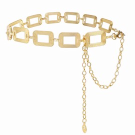YooAi Chian Belt for Women Fashion Boho Metal Waist Body Chain Circle Link Belt Gold Square 120