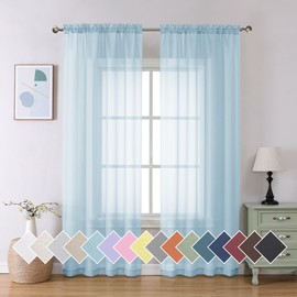 Aiyufeng 2 Pack: Basic Sky Blue Sheer Curtain Drapes 84 Inch Length 2 Panels for Living Room, Light Filtering Voile Drapes for Bedroom, Patio, Sliding Door, Each 40" W x 84" L