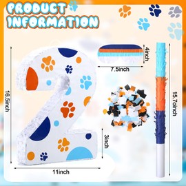 Soulchen Number 2 Blue Dog Pinata with a Blindfold and Bat, 16.5 x 11 x 3 Inches Party Decorations Pinata for Boys Girls 2nd Birthday Party Decorations Blue Theme Birthday Decoration