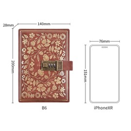 LinYesh Vintage Leather Diary with Combination Lock: B6 Embossed Flower Secret Diary Lined Paper for Writing, Journal Notebook, Diary Book for Men, Women, Girls, Boys