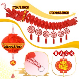Sinmoe 13 Pcs 3D Chinese New Year Dragon Ceiling Decorations Spring Festival Dragon Garland with Chinese Lanterns for 2024 Lunar New Year Hanging Red Chinese Lanterns for Party Restaurant Supply