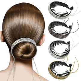 Stretchy Beaded Women Hair Combs - Magic Bun Maker Hair Clips Thick Hair Accessories ((Chains))