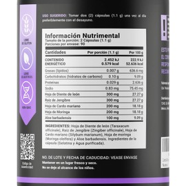 Cardo Mariano 180 cápsulas Ingredientes naturales: Hoja de Diente de León, Raíz de Jengibre y Mezcla Herbal. Milk thistle + Dandelion B Life.