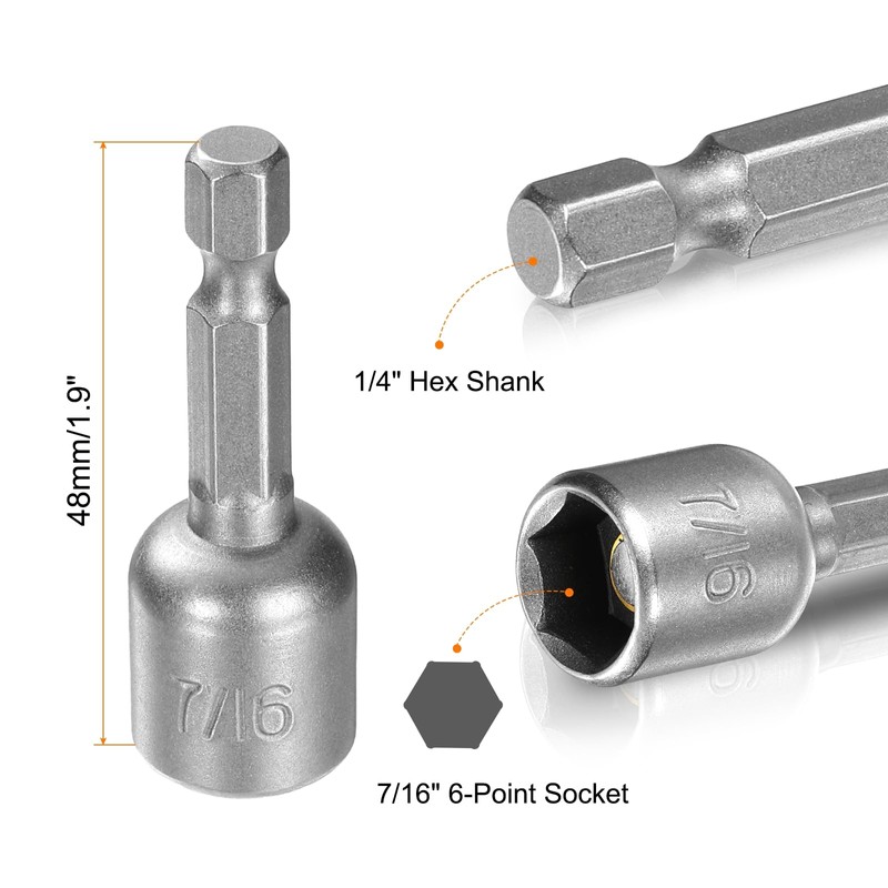 HARFINGTON 3pcs Hex Nut Driver Drill Bit 7/16" 6-Point Socket