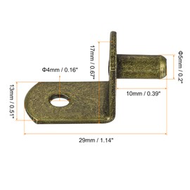 sourcing map Shelf Support Pegs, 50pcs 5mm(1/5") L-Shaped Support Bracket Pegs Shelf Pin with Hole for Furniture Cabinet Closet Shelves Supplies, Bronze Tone