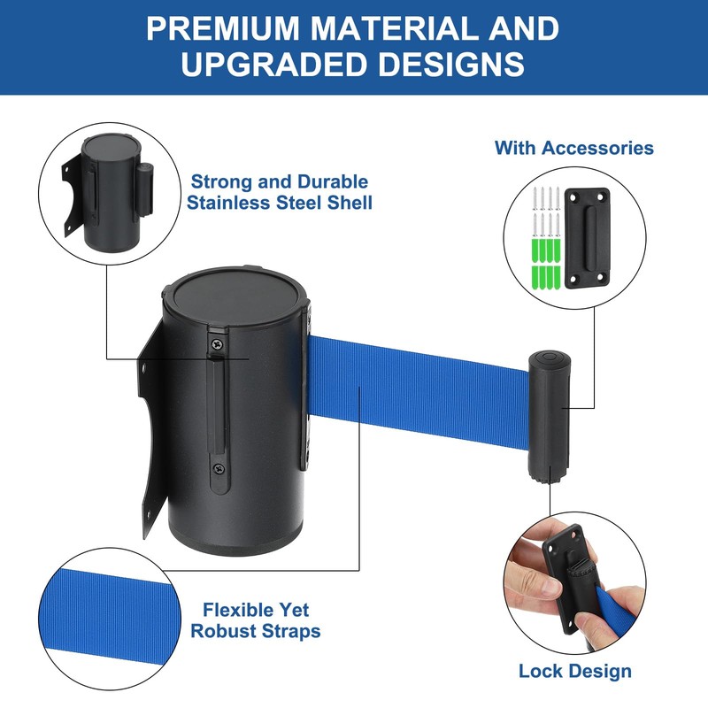 sourcing map Fixed Wall Mount Retractable Belt Barrier, 16.4 ft