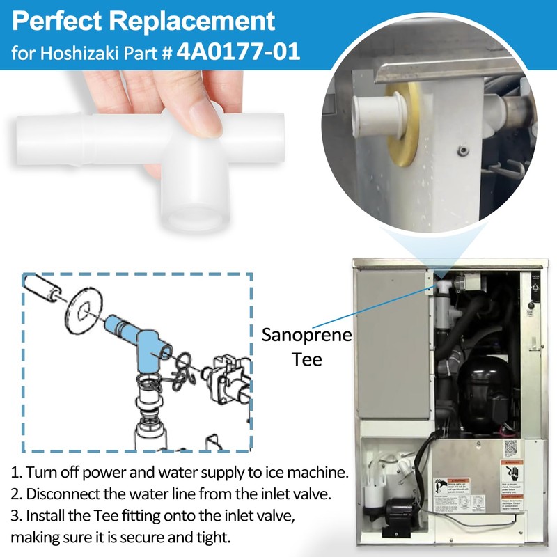 4A0177-01 Sanoprene Tee Replacement for Hoshizaki Ice Maker Machine Water