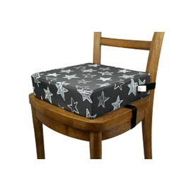 Baby/Toddler Dining Table Booster Seat Cushion with Straps - 32x32x8cm - 600D Oxford Polyester : Waterproof, Extra Firm & Easy to Clean : Suitable for Ages 3+ (Black with Silver Stars)