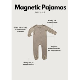Avee & Co Footie Pajamas - Quick Magnetic Fastener Sleeper for Baby Boy and Girl (0-24 months) (1, Oak, 6-9 months)