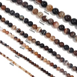 Wambere Pack of 60 Natural Stone Beads, Agate Beads, Gemstone Beads for Threading, Round Loose Beads with Hole, Jewellery Crafts, Natural Beads, for DIY Bracelet, Necklaces, Jewellery Making, Dark