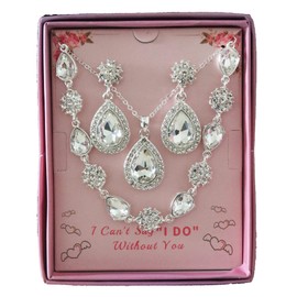 Bridesmaid Jewelry Set for Women,Pendant 18K Gold & Silver & Rose Gold Pendant Necklace Earrings Bracelet Set,Dainty Gift for Wedding/Proposal/Party/Anniversary