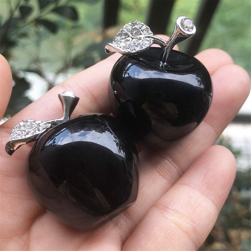 Neyisaa Black Obsidian Crystal Apple Decor, Healing Crystals Pocket Stone