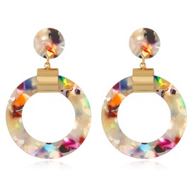 ANXIN Boho Exaggerated Creative Trapezoid Acrylic Earrings Retro Geometric Hollow Color Irregular Rectangle Earrings for Women (Style F)