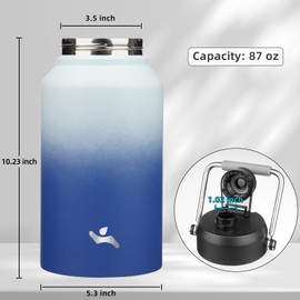 Konokyo Jug with Handle,87 oz Insulated Water Bottle with Carrying Pouch, Double Wall Vacuum Stainless Steel Metal Bottle,Sky