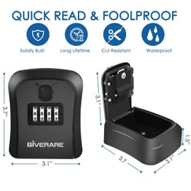 GIVERARE Lock Box, 4 Digits Combination Lockbox, Waterproof Outdoor Key Hider for House Key Storage Wall Mount Outside, Resettable Code Safe Security Password Boxes with Mounting Kit-Black