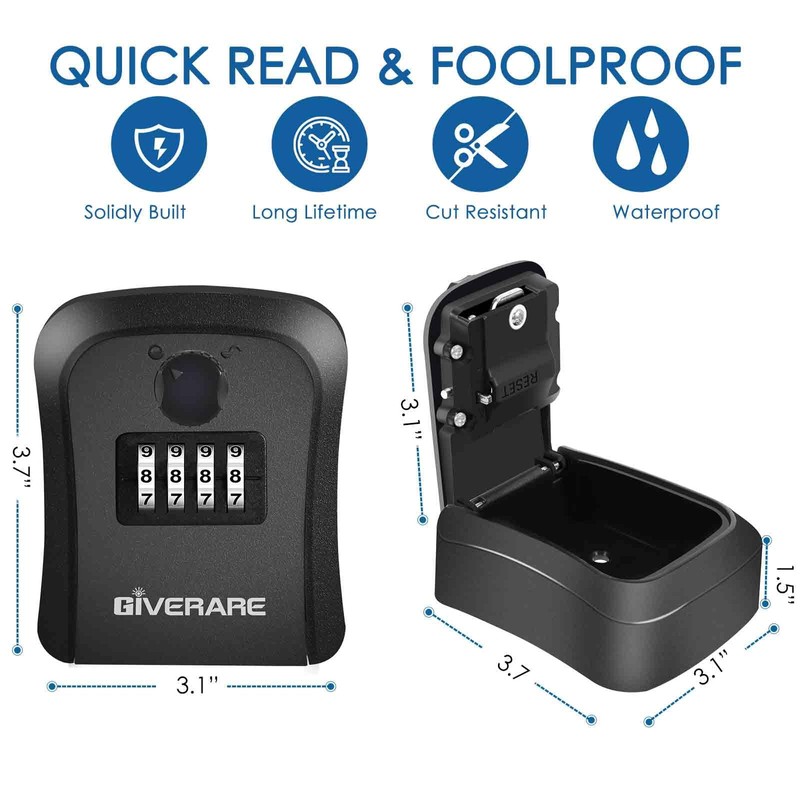 GIVERARE Lock Box, 4 Digits Combination Lockbox, Waterproof Outdoor Key