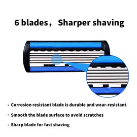 Mens Razor 6 Blade Refills，6 Blade Razor Cartridges with Lubricating Strip,Delivers a Clean, Close Shave,18 Count - blue