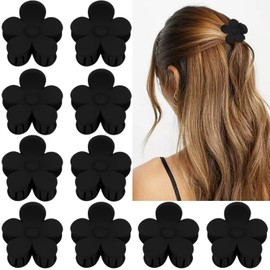 ATODEN Small Black Flower Claw Clips for Thin Fine Hair - 10Pcs Matte Tiny Jaw Clips, Cute Hair Accessories Gifts for Women Girls