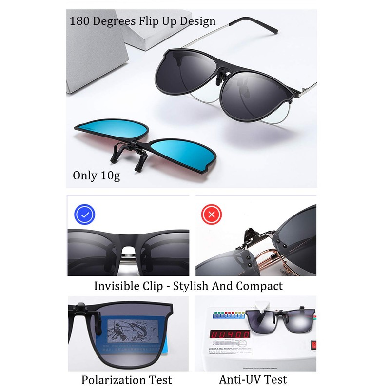 OopsMi - anteojos de sol polarizadas con clip, unisex, antideslumbrante,