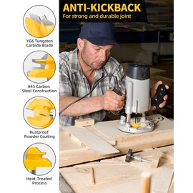 Router Bits, Allmake 3pcs Lock Miter Router Bits 1/2 Shank, 45 Degree Locking Miter Joint Router Bit Set for Woodworking Cabinetry Drawers Shadow Boxes, Work with Stock from 1/2" to 1" Thick