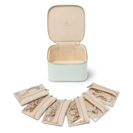 Vlando Jewellery Box Travel, Modern Jewellery Organiser with 6 Jewellery Bags, Jewellery Storage Small, Jewellery Organiser for Women, Girls, for Earrings, Necklaces, Gift for Women, Mint Mambo