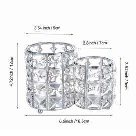 Feyarl メイクブラシケース ブラシスタンド クリスタルブラシホルダー 化粧ブラシホルダー 円筒型 二格 ペン立て シルバー