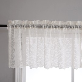 FINECITY Ivory Lace Valance, 52 x 18 Inch, Rod Pocket, Kitchen, 1 Panel, Sheer, Polyester, Country Rustic